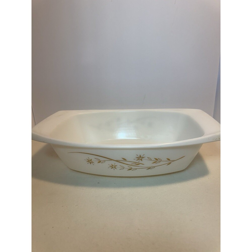 Vintage Pyrex Golden Acorn 043 Casserole Dish White Gold 1.5 Qt No Lid